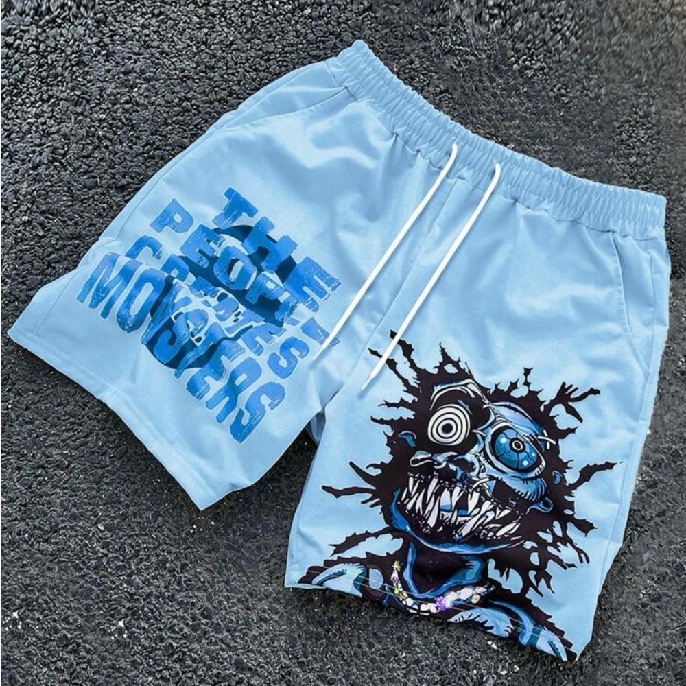 Manfinity • Men Blue Zombie The People Create Monsters Graphic Drawstring Shorts
